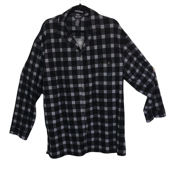 Nautica Other - NAUTICA Pajama Top Men's Size XL Black Blue Plaid Sleepwear Extra Soft Fleece
